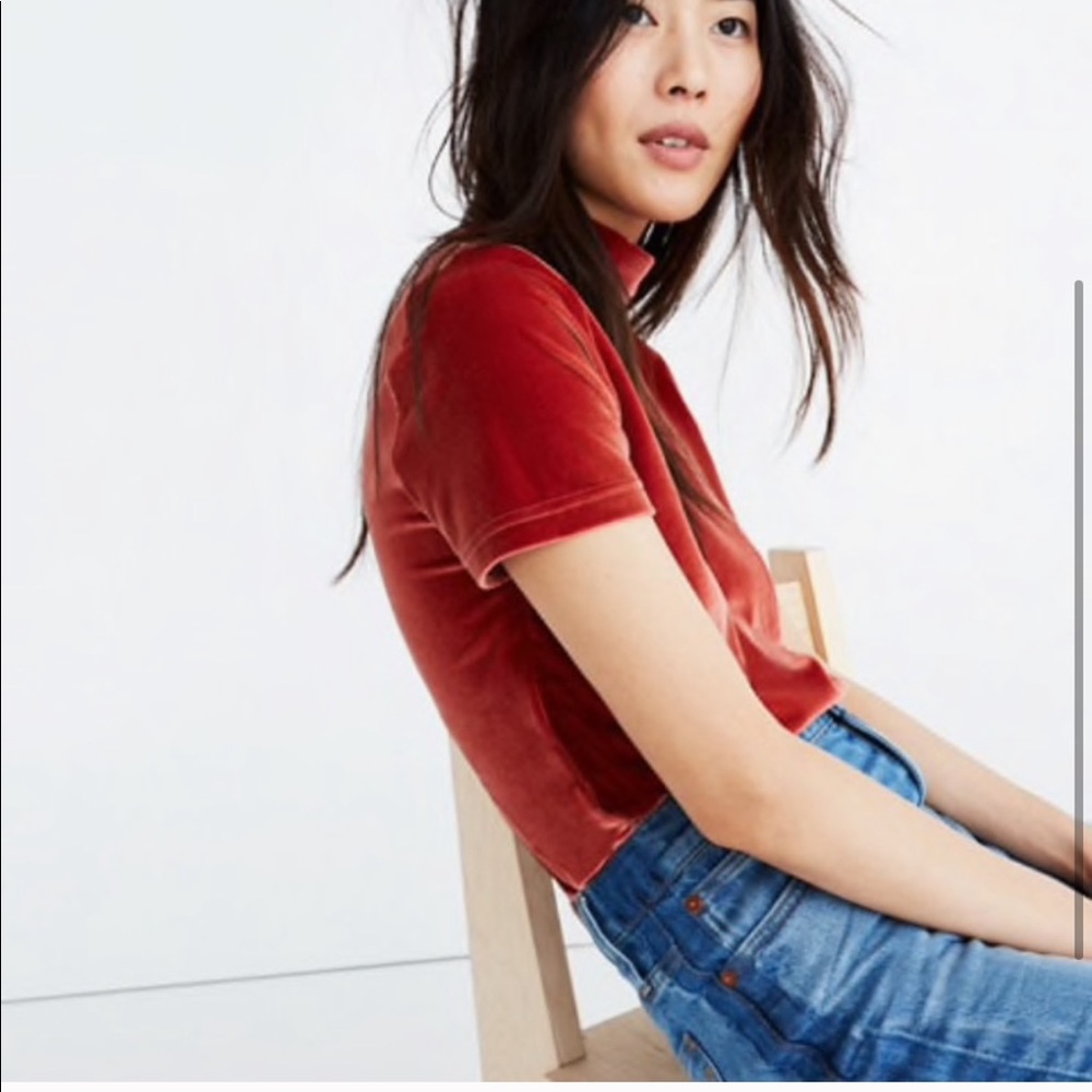 Madewell Velvet Mockneck Shirt in Rust
